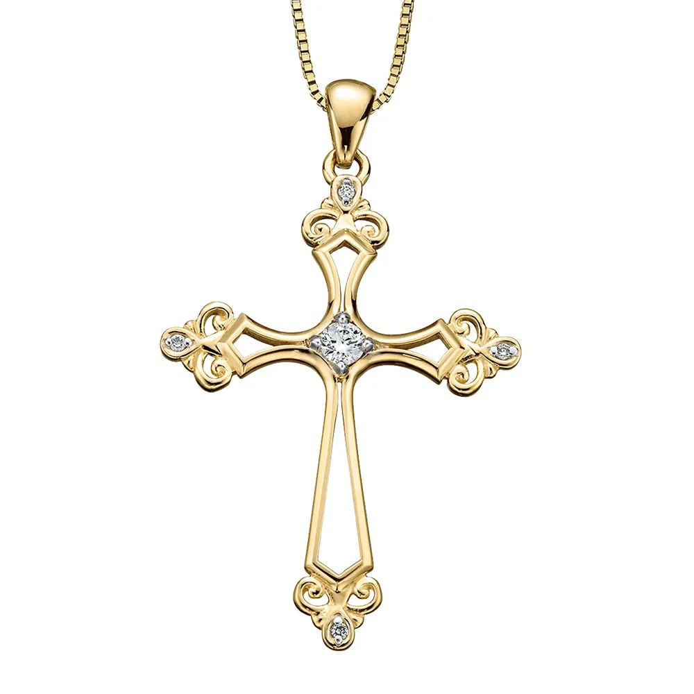 Unique Diamond and Yellow Gold Cross Pendant