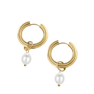 VAIGE Elegant Freshwater Pearl Stainless Steel Hoop Drop Earrings - Waterproof Trendy Jewelry