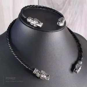 Viking Torc Silver Wolf Necklace Bracelet Set  | Fenris