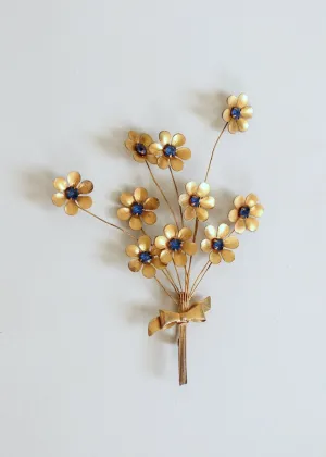 Vintage 1940s Oversized Brass Flower Brooch