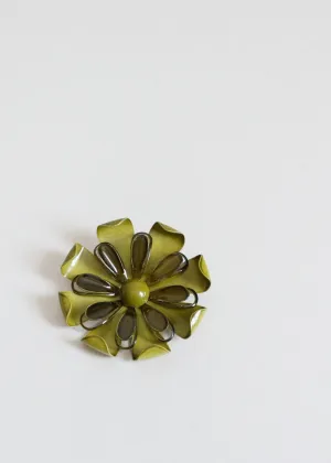 Vintage 1960s MOD Green Enamel Flower Brooch