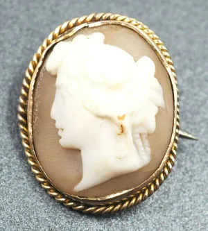 Vintage 9ct Yellow Gold Shell Cameo Brooch