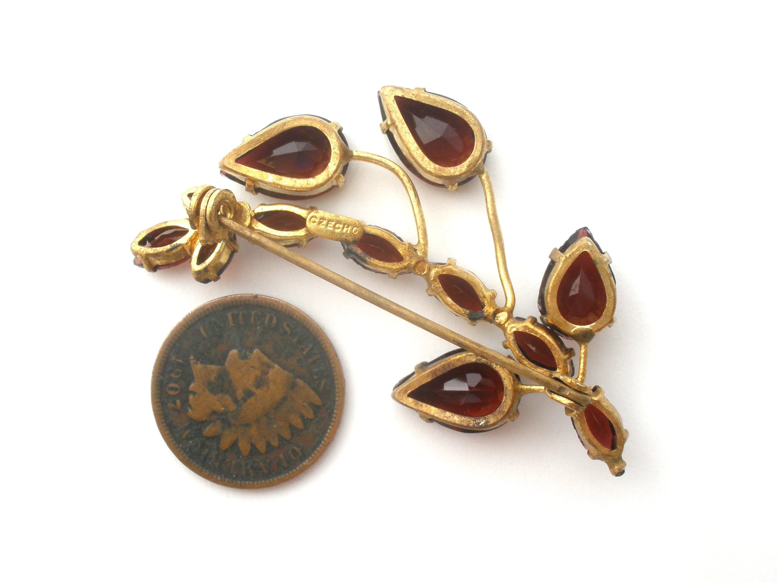 Vintage Garnet Rhinestone Brooch Pin Czech