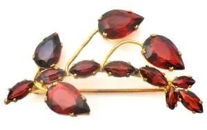 Vintage Garnet Rhinestone Brooch Pin Czech