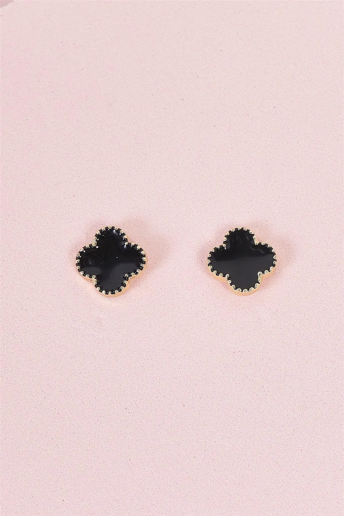 Vintage Gold & Black Quatrefoil Small Stud Earrings /3 Pairs