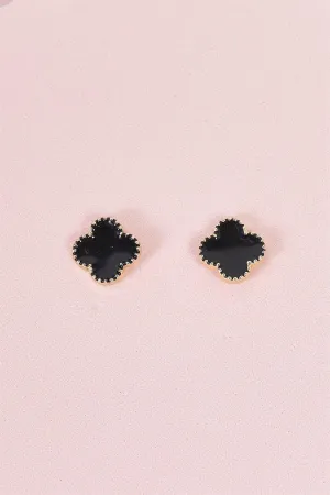 Vintage Gold & Black Quatrefoil Small Stud Earrings /3 Pairs