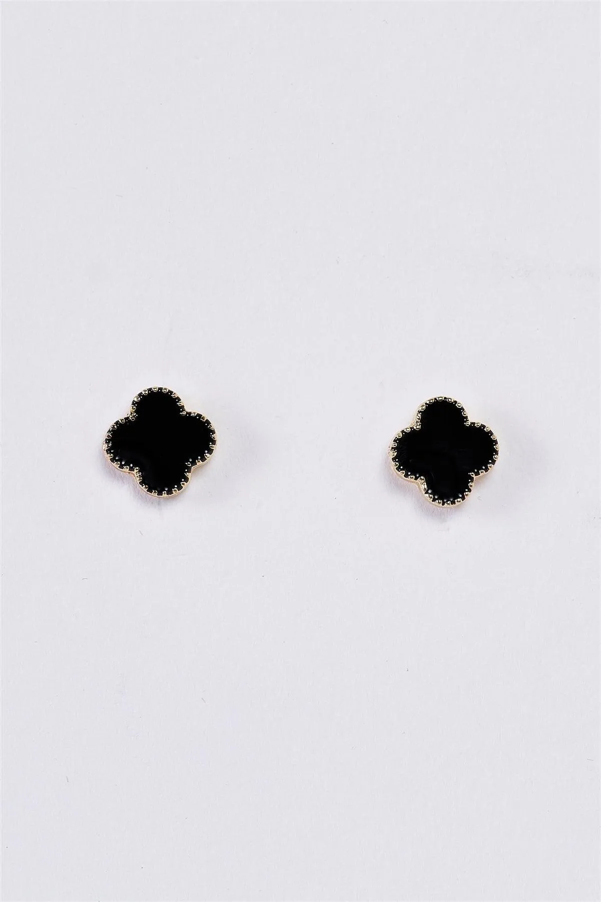 Vintage Gold & Black Quatrefoil Small Stud Earrings /3 Pairs