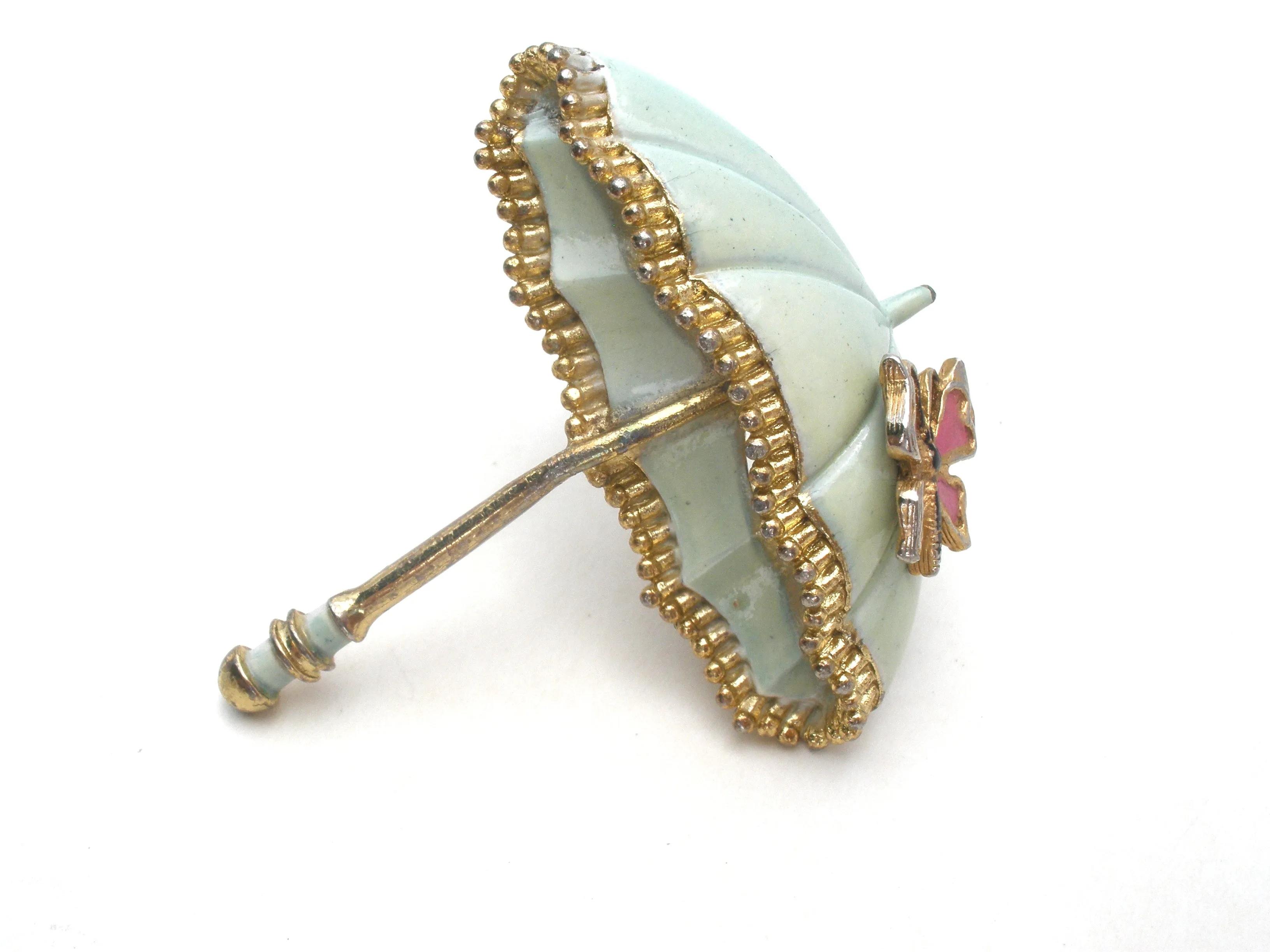 Vintage Green Enamel Butterfly Umbrella Brooch