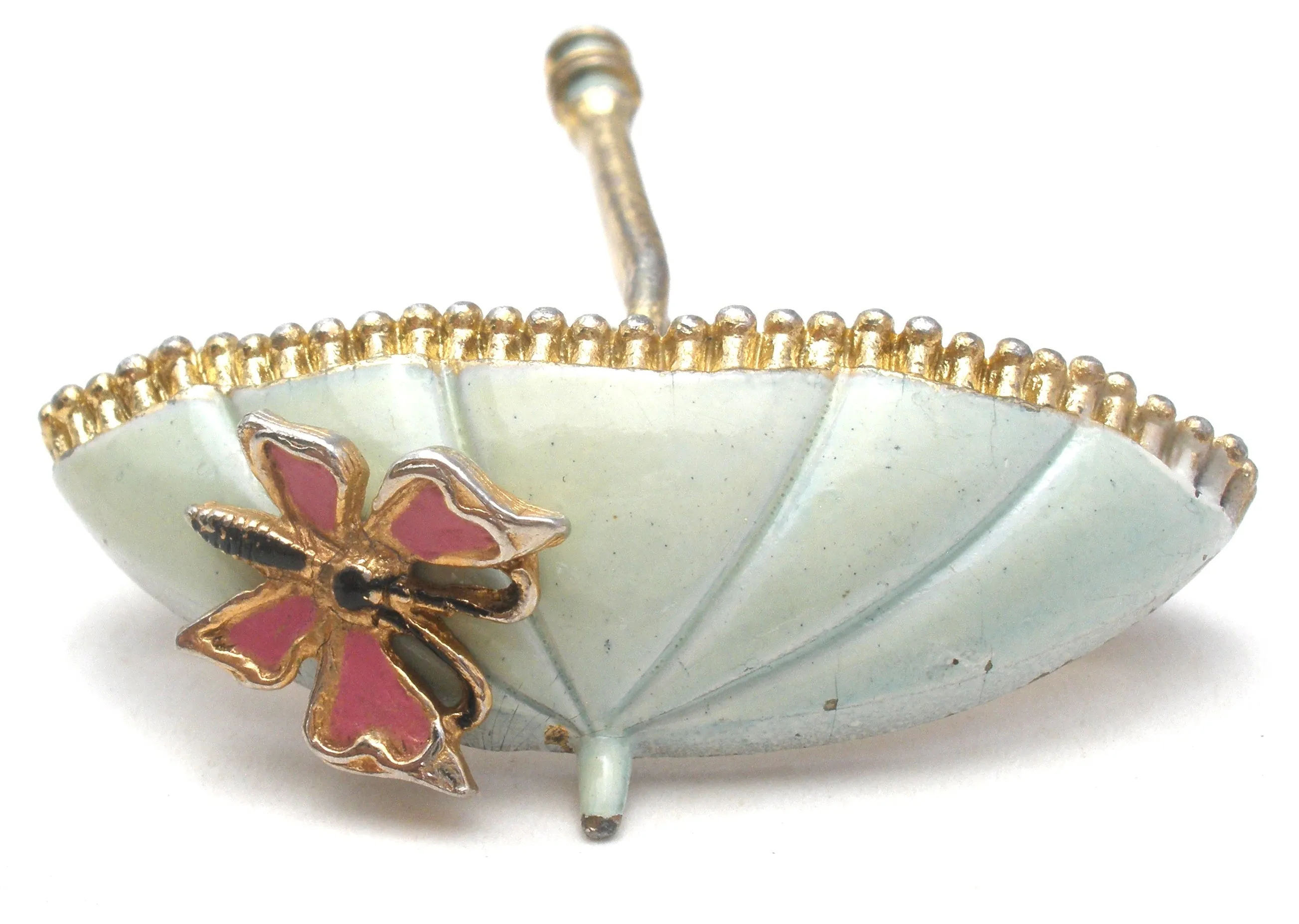 Vintage Green Enamel Butterfly Umbrella Brooch