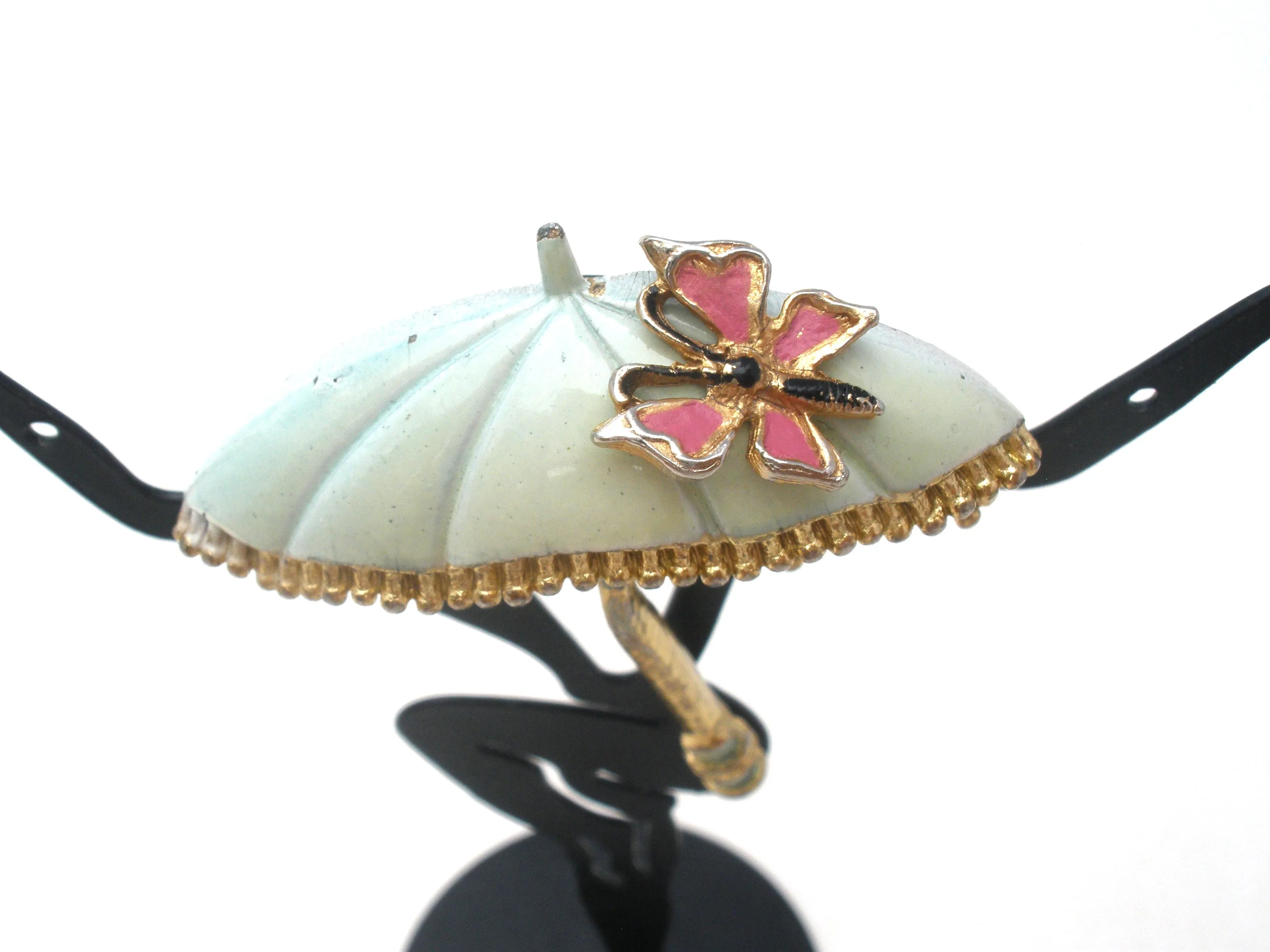 Vintage Green Enamel Butterfly Umbrella Brooch