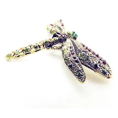 Vintage Lovely Dragonfly Crystal Scarf Lapel Pin Brooches For Women