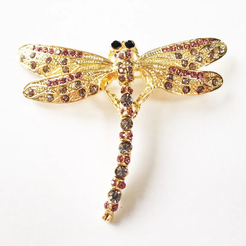 Vintage Lovely Dragonfly Crystal Scarf Lapel Pin Brooches For Women