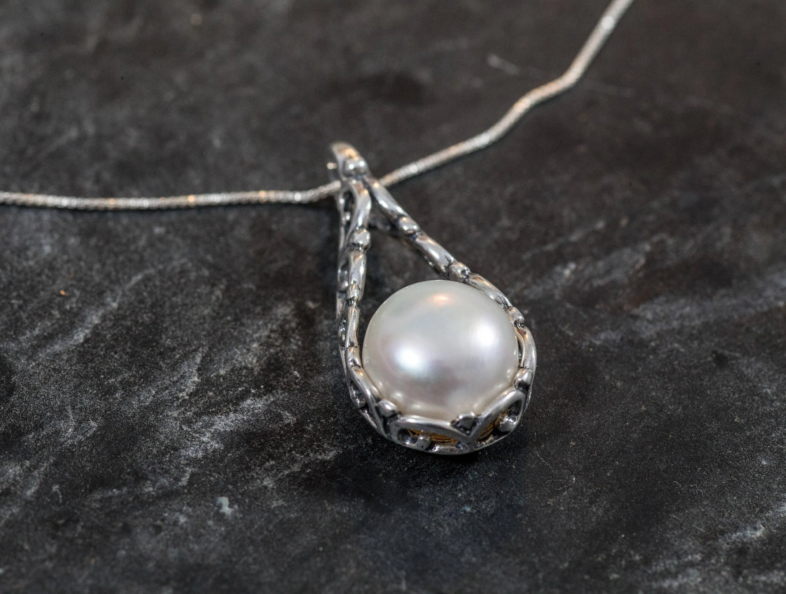 Vintage Pearl Necklace - Natural White Pearl Necklace - Statement Pearl Pendant