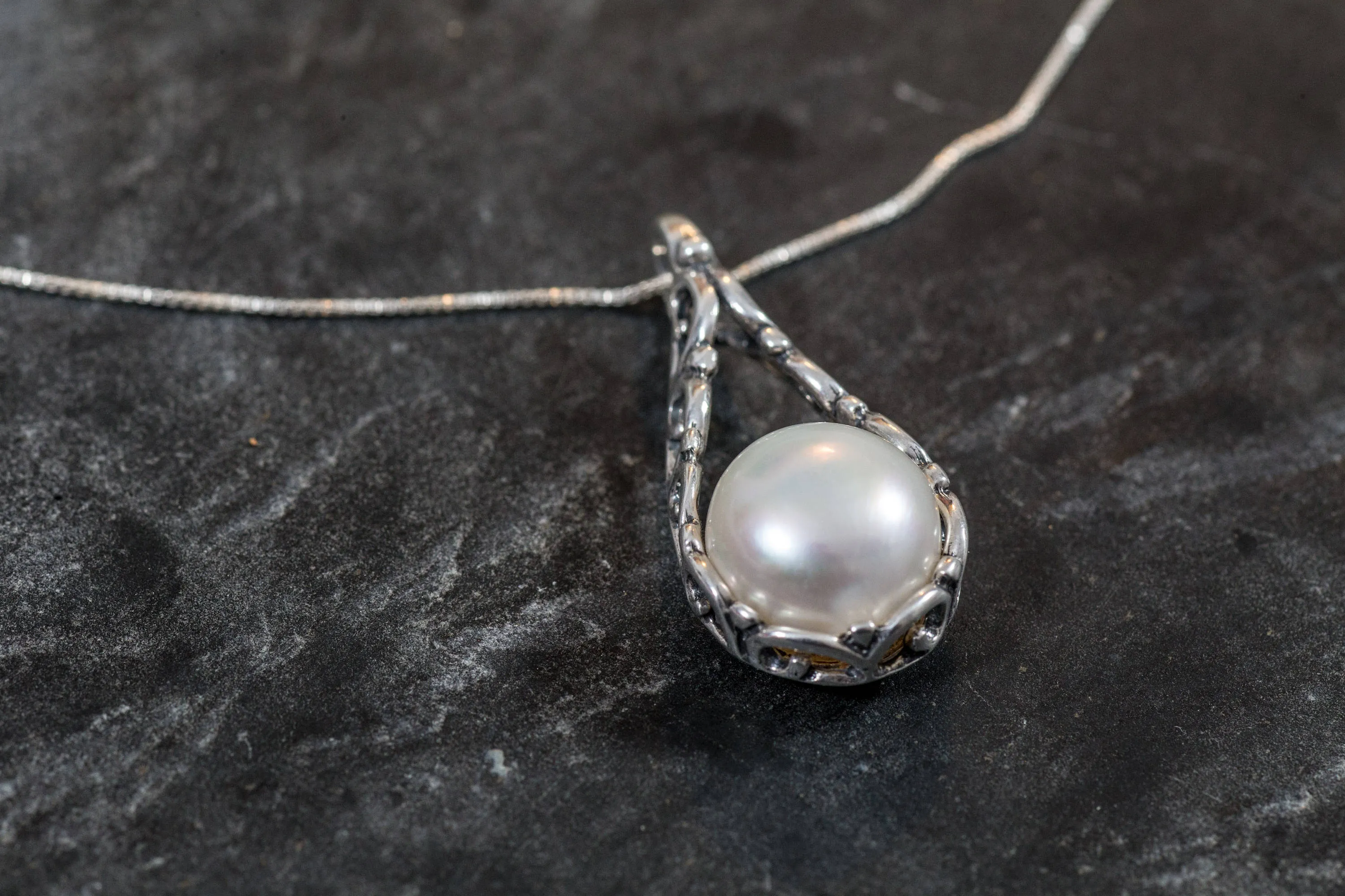 Vintage Pearl Necklace - Natural White Pearl Necklace - Statement Pearl Pendant