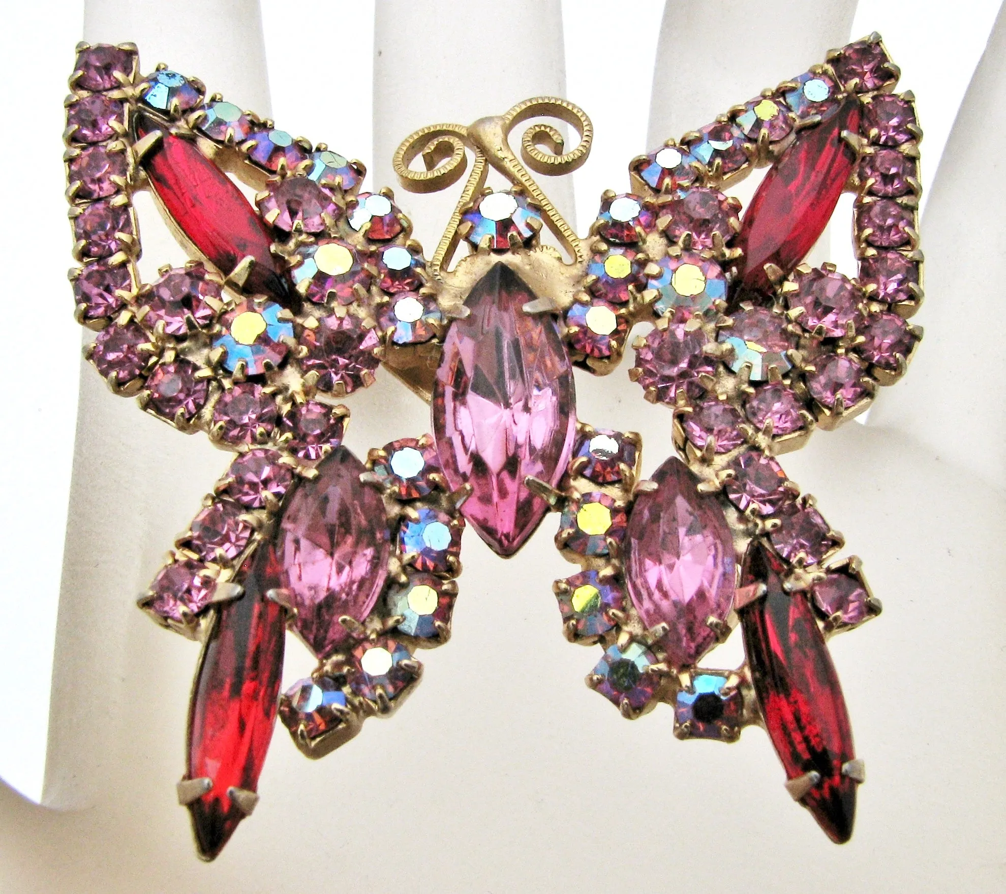 Vintage Pink Rhinestone Butterfly Brooch Pin