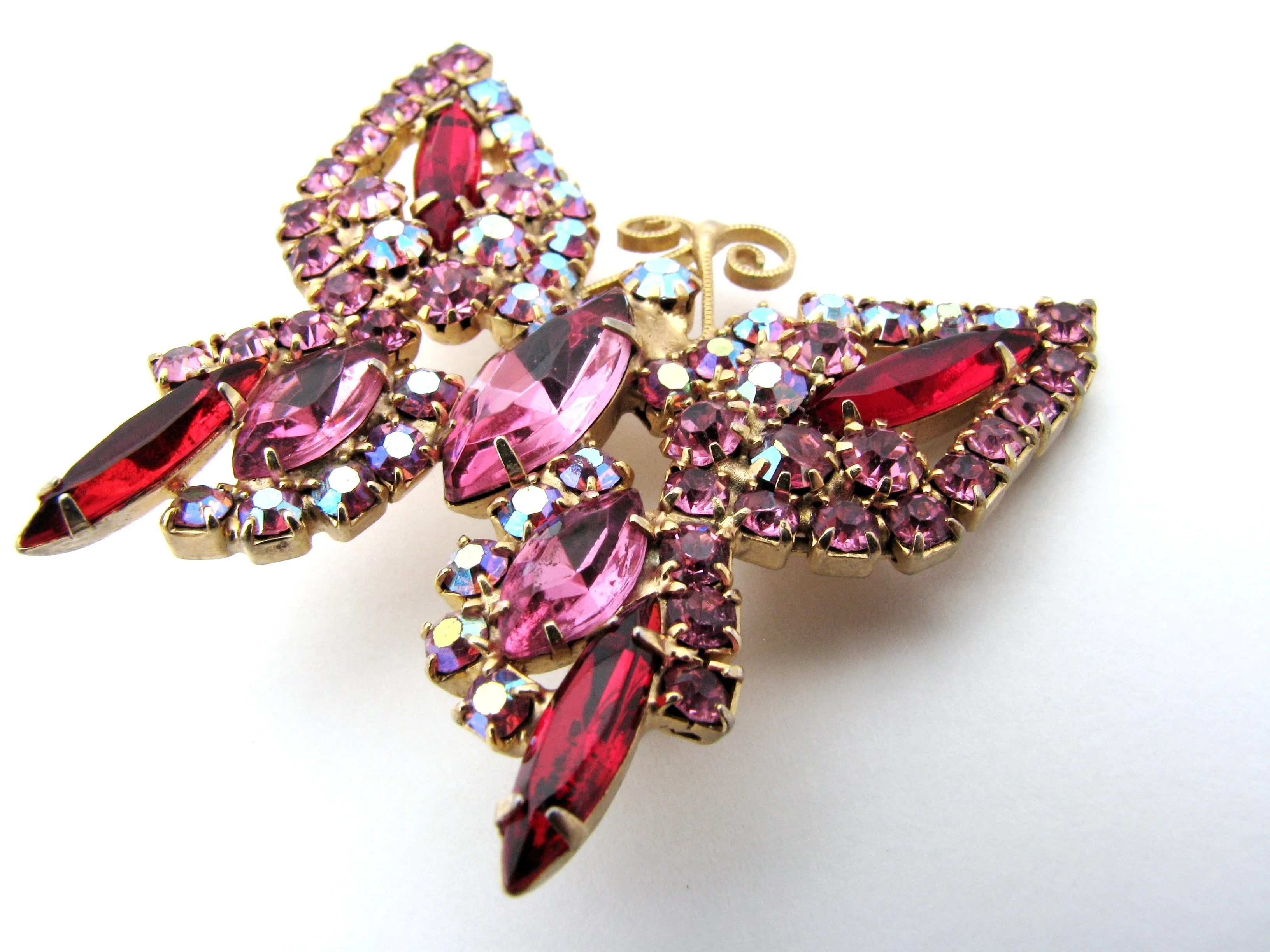 Vintage Pink Rhinestone Butterfly Brooch Pin