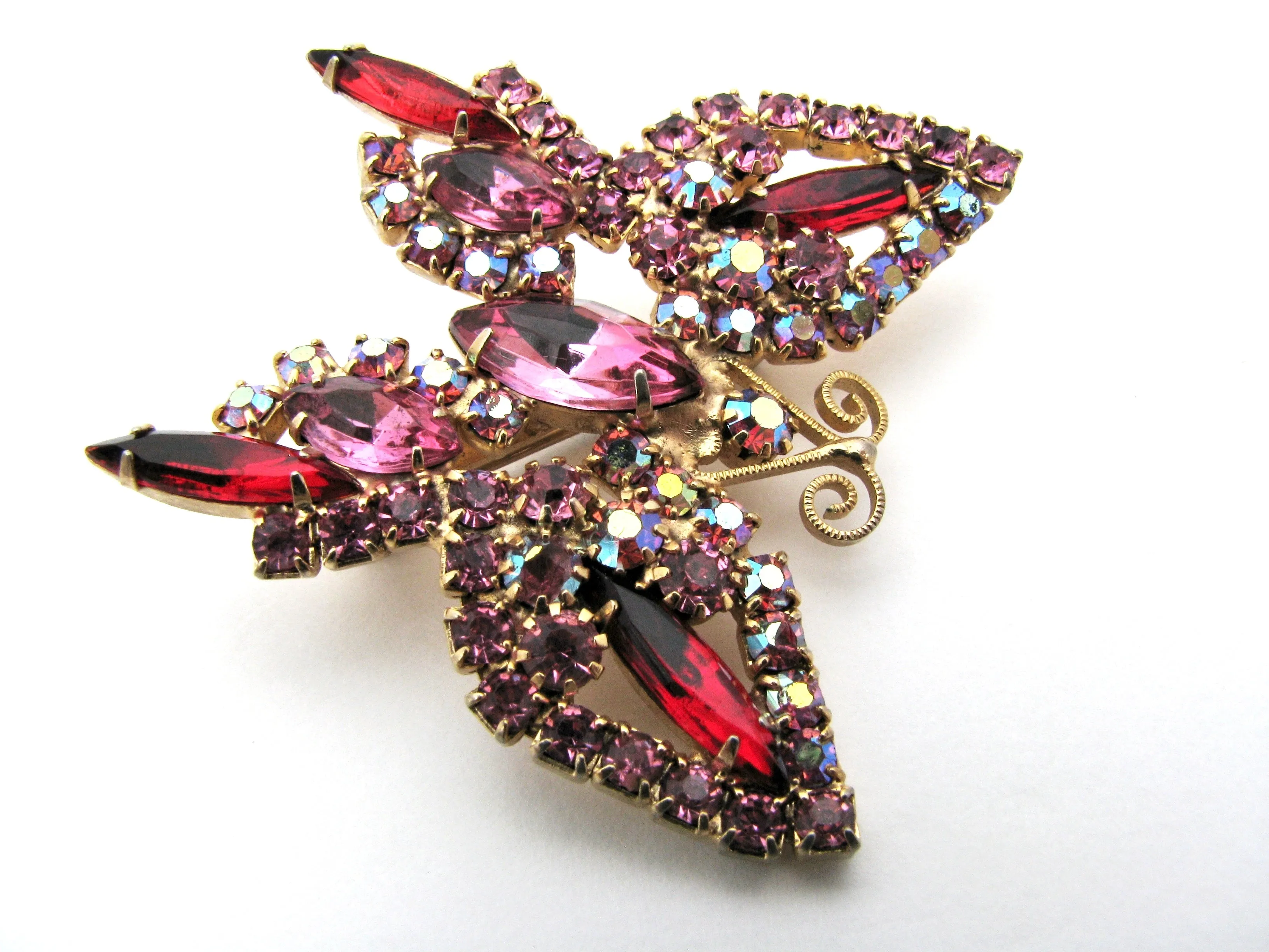 Vintage Pink Rhinestone Butterfly Brooch Pin