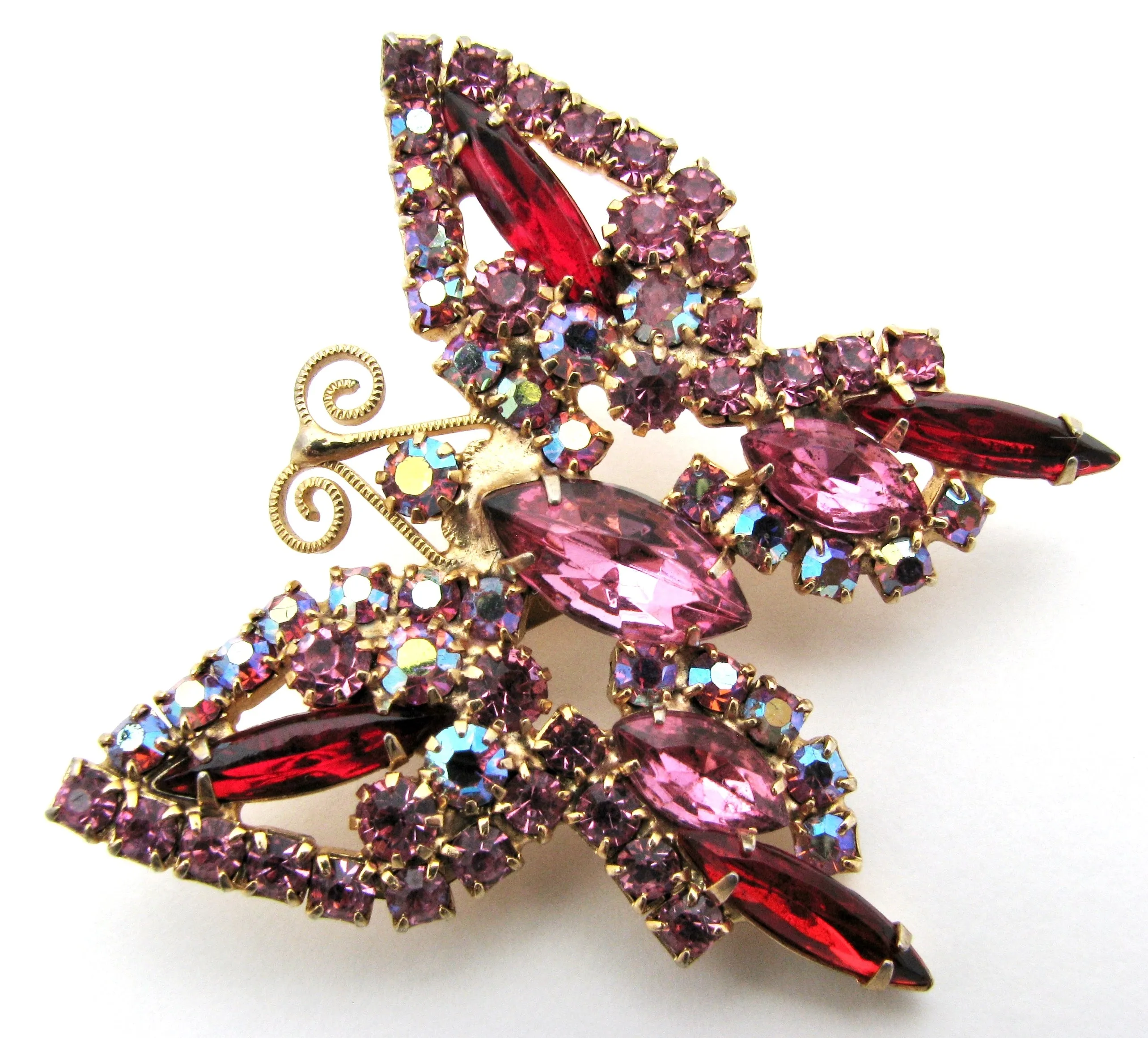 Vintage Pink Rhinestone Butterfly Brooch Pin