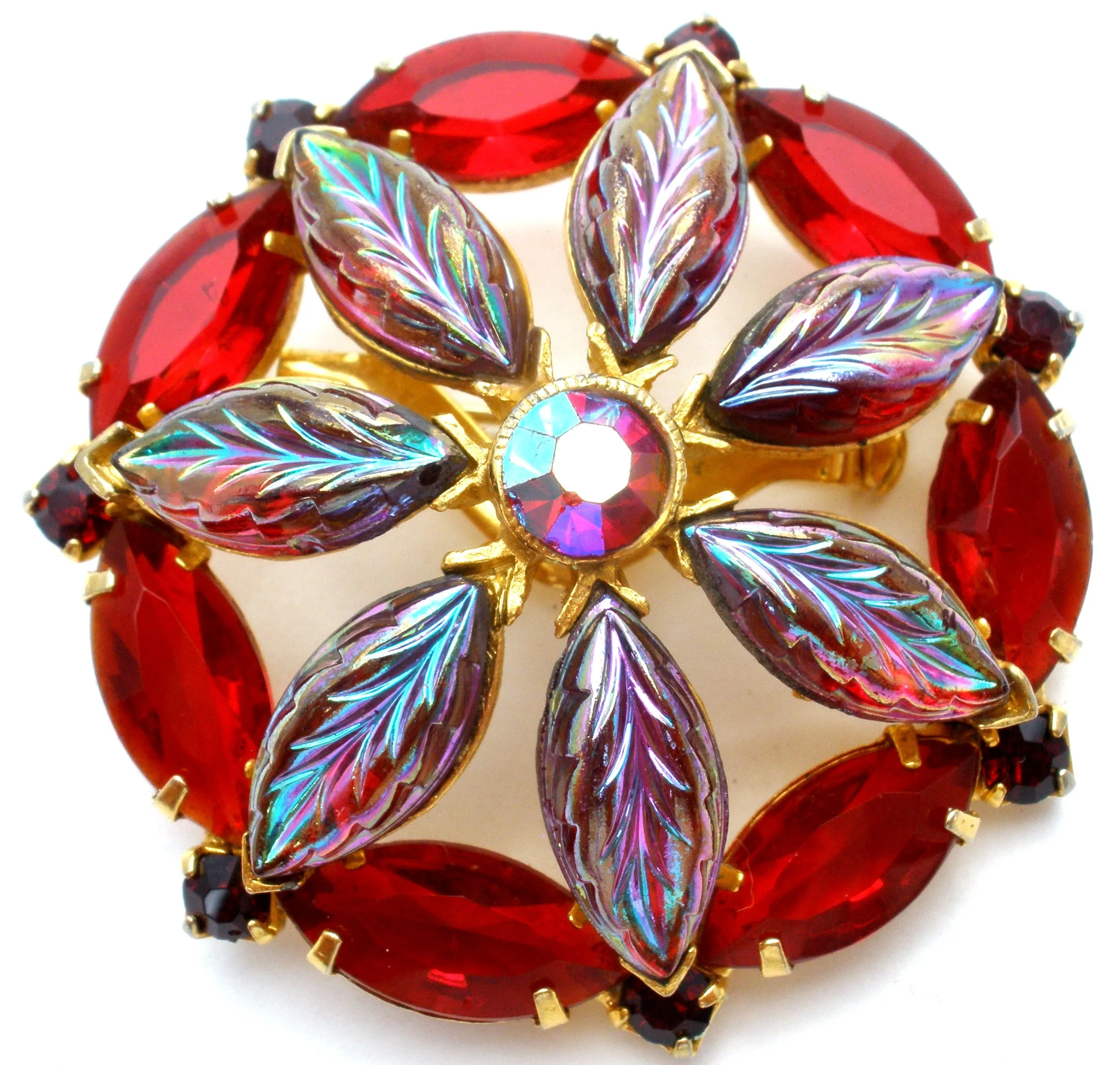 Vintage Red & Purple Rhinestone Brooch Pin