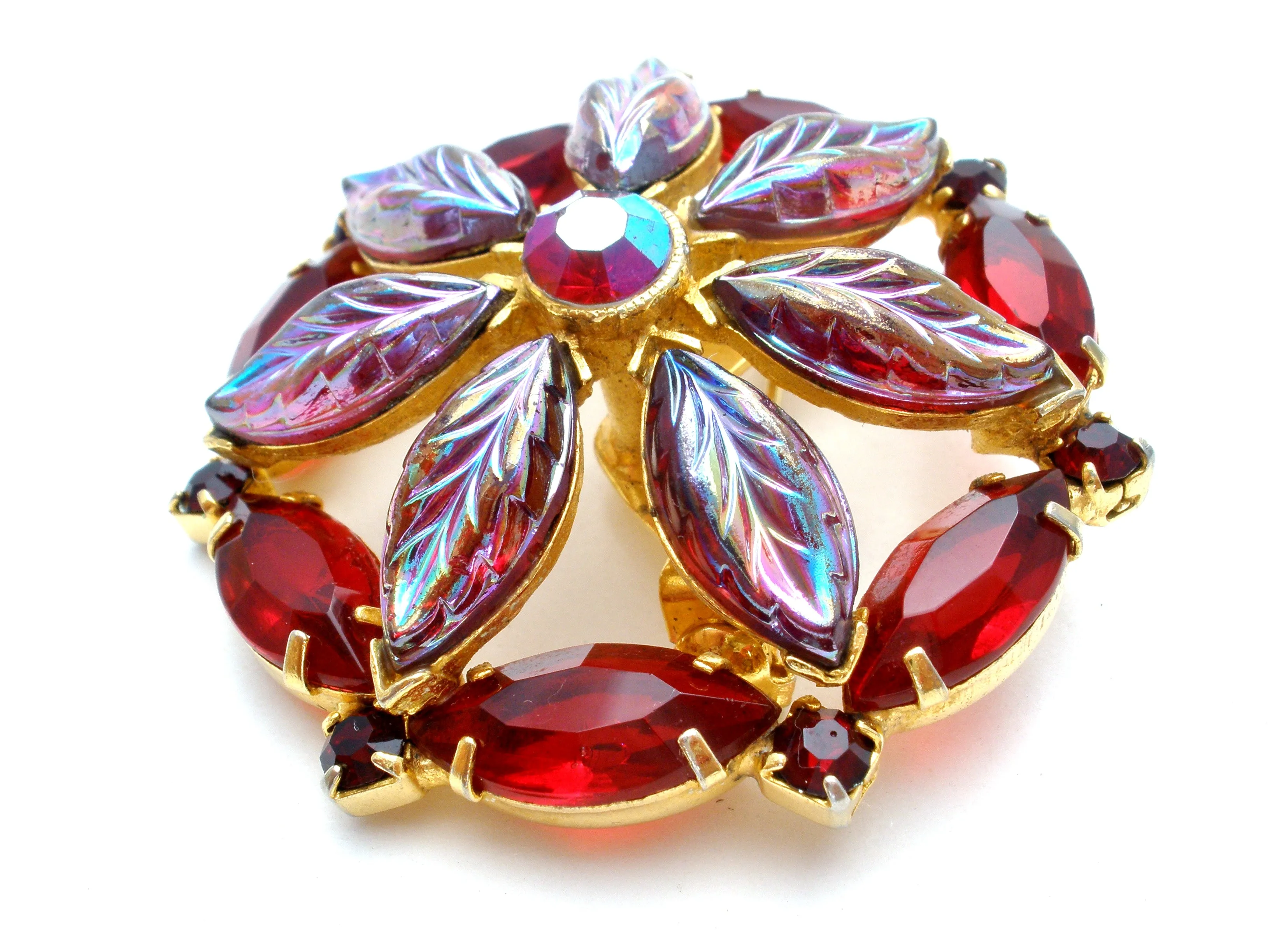 Vintage Red & Purple Rhinestone Brooch Pin