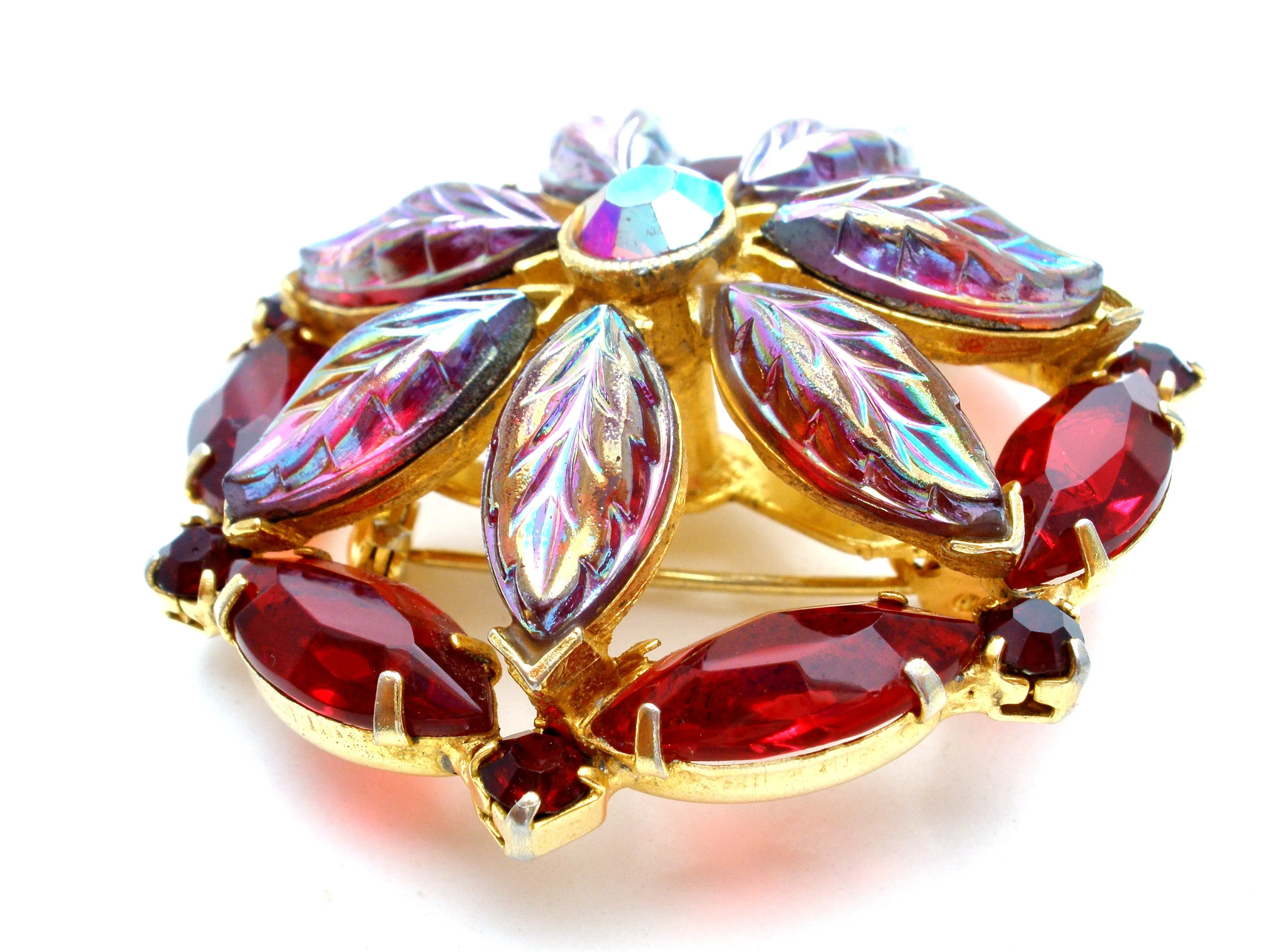 Vintage Red & Purple Rhinestone Brooch Pin