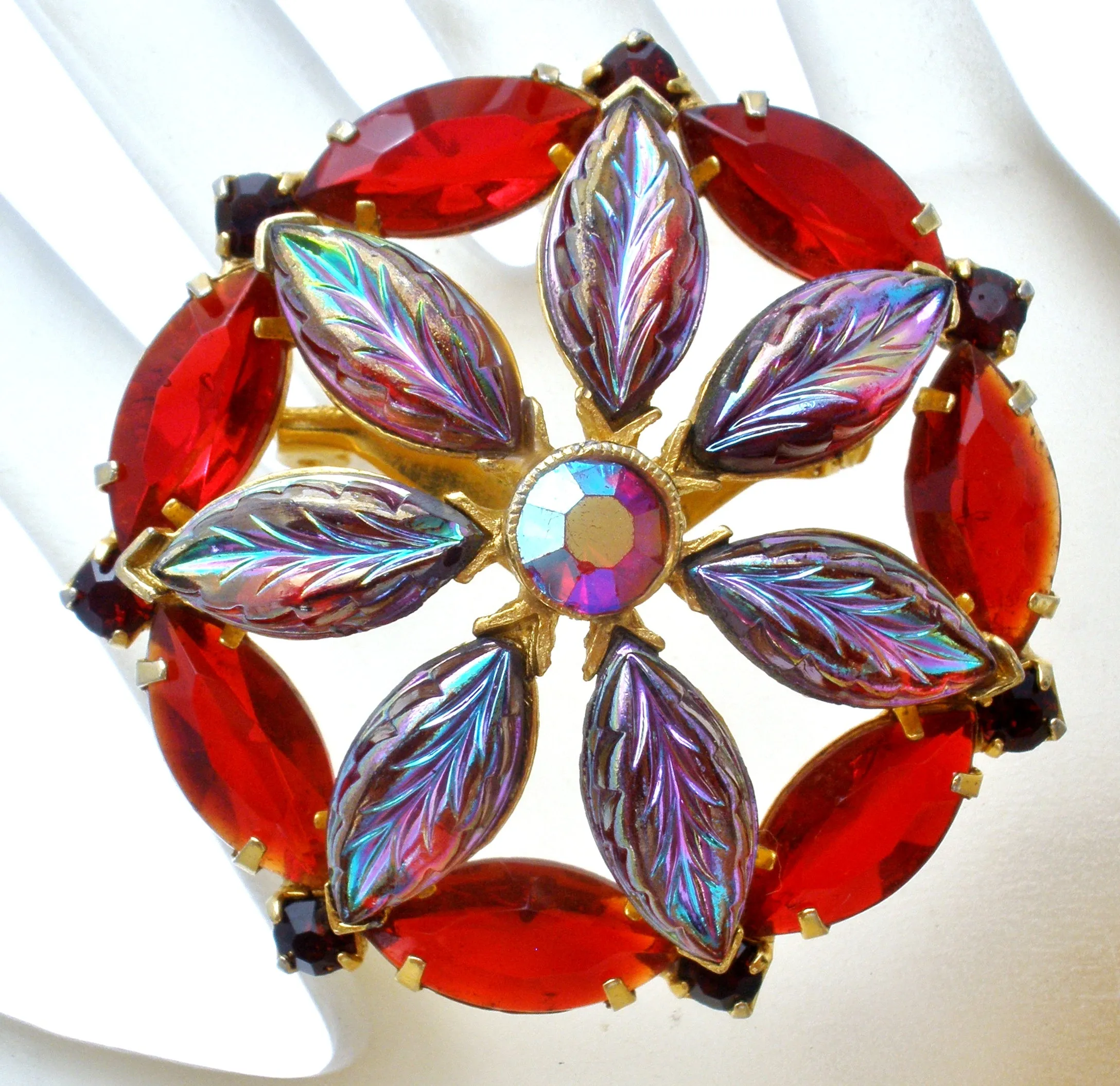 Vintage Red & Purple Rhinestone Brooch Pin