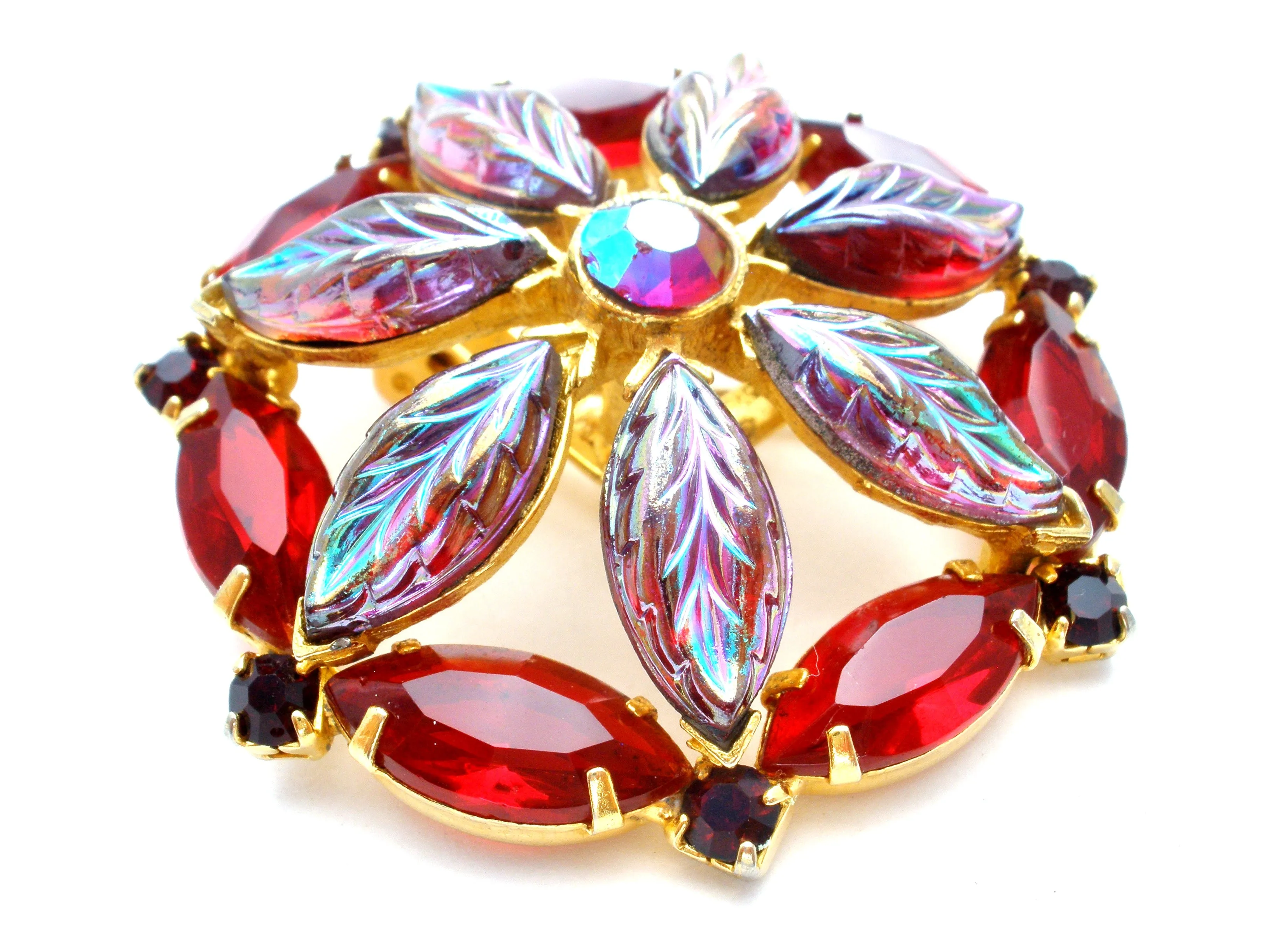 Vintage Red & Purple Rhinestone Brooch Pin