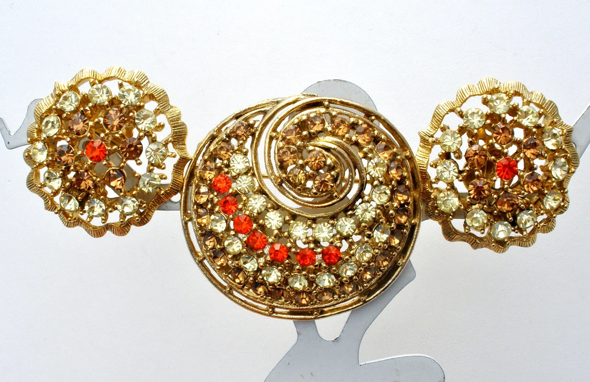 Vintage Rhinestone Brooch & Earrings Set