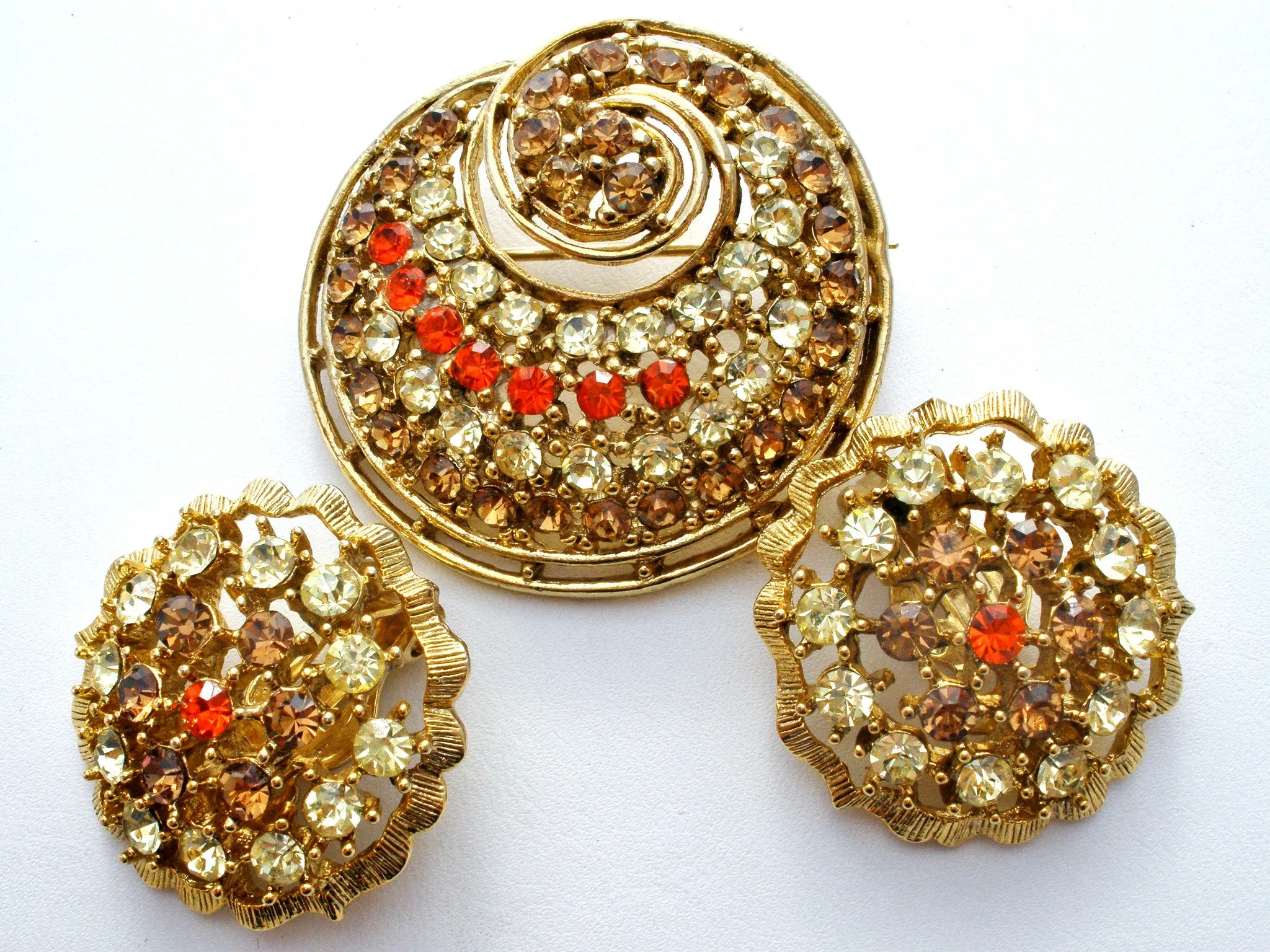 Vintage Rhinestone Brooch & Earrings Set