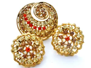 Vintage Rhinestone Brooch & Earrings Set