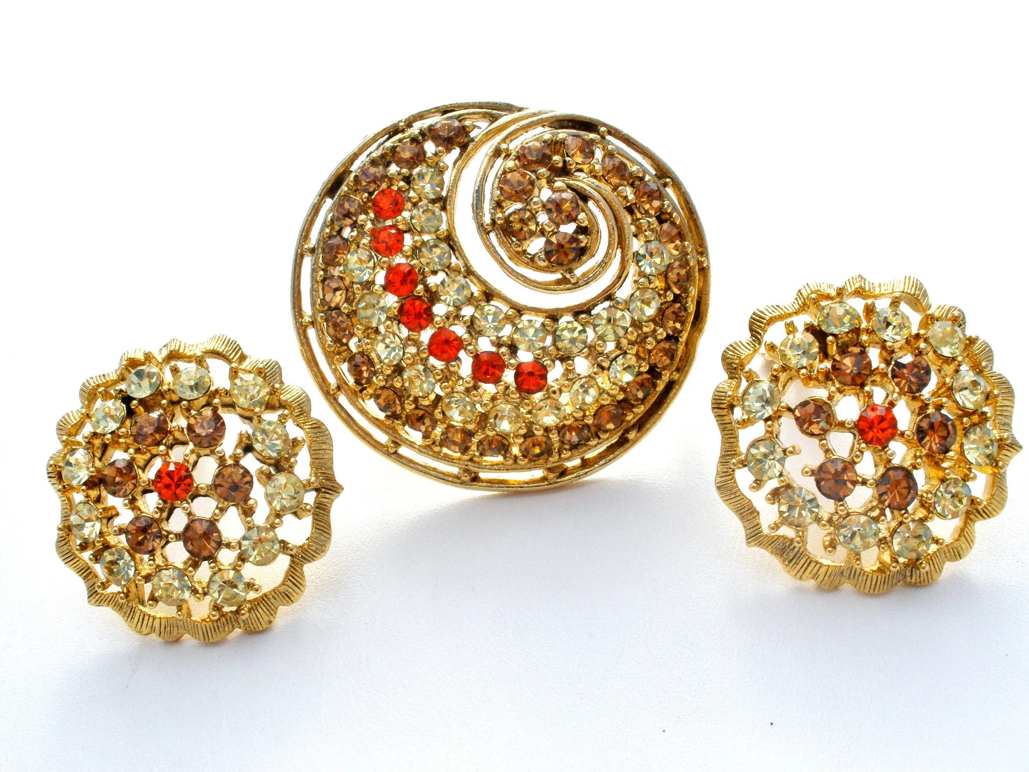 Vintage Rhinestone Brooch & Earrings Set