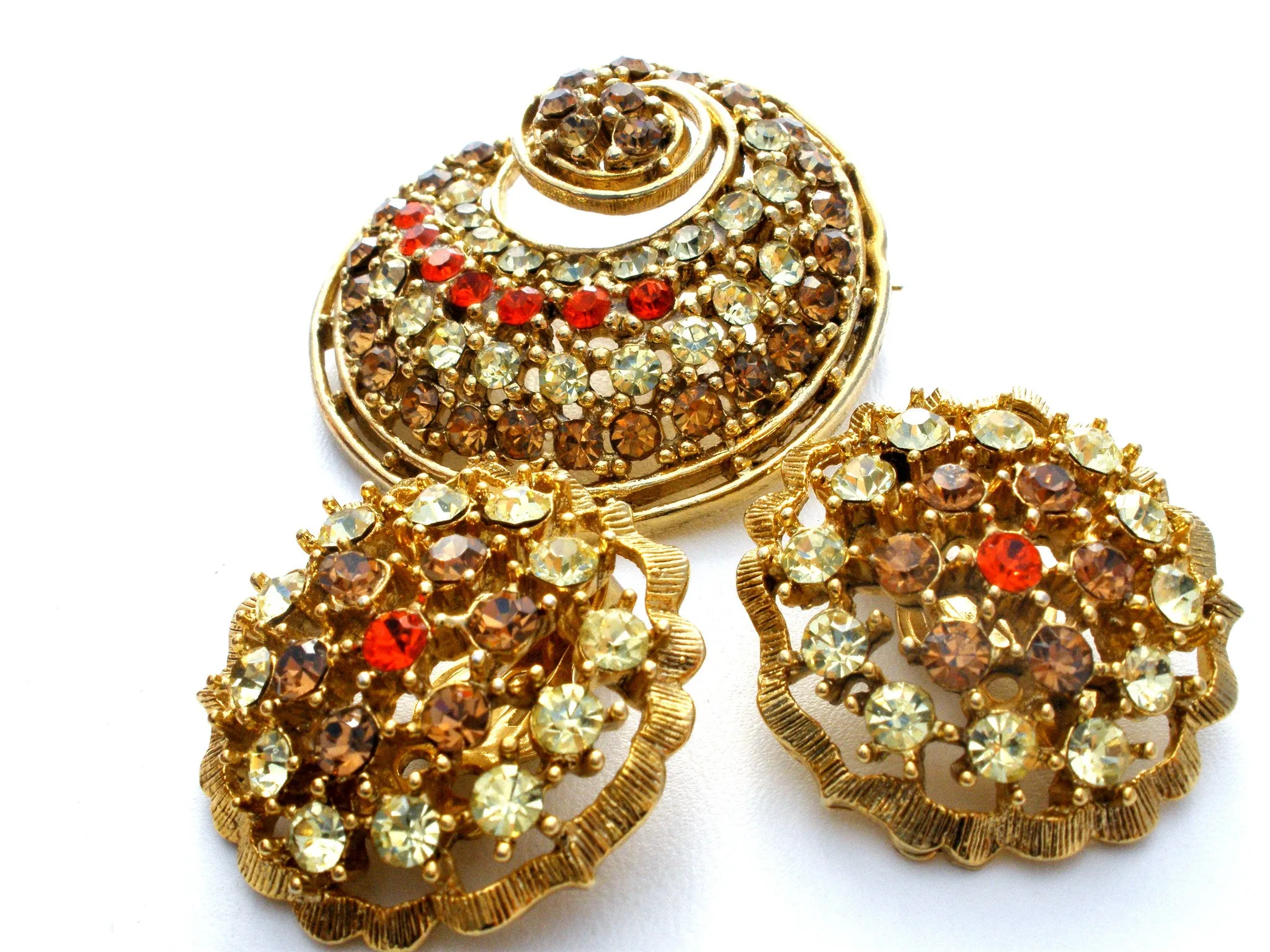 Vintage Rhinestone Brooch & Earrings Set