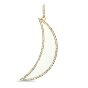 WHITE ENAMEL MOON DIAMOND PENDANT, GOLD