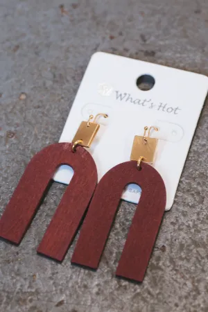 Winnie Wood Geometric Earring, Maroon