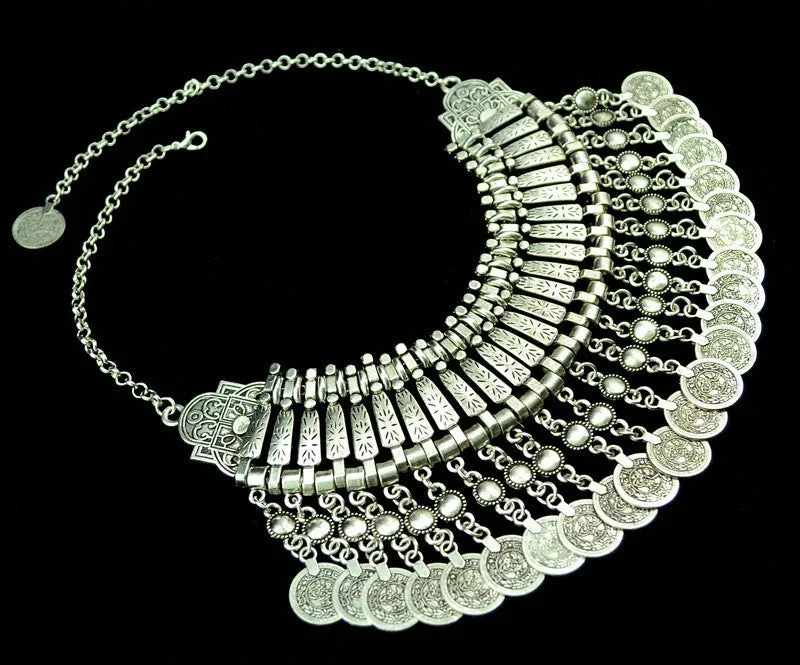 Women Bohemian Coin Statement Necklace Festival Turkish Tribal