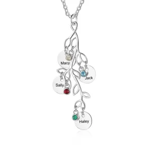 Women Customized Birthstone Family Tree Name Necklace