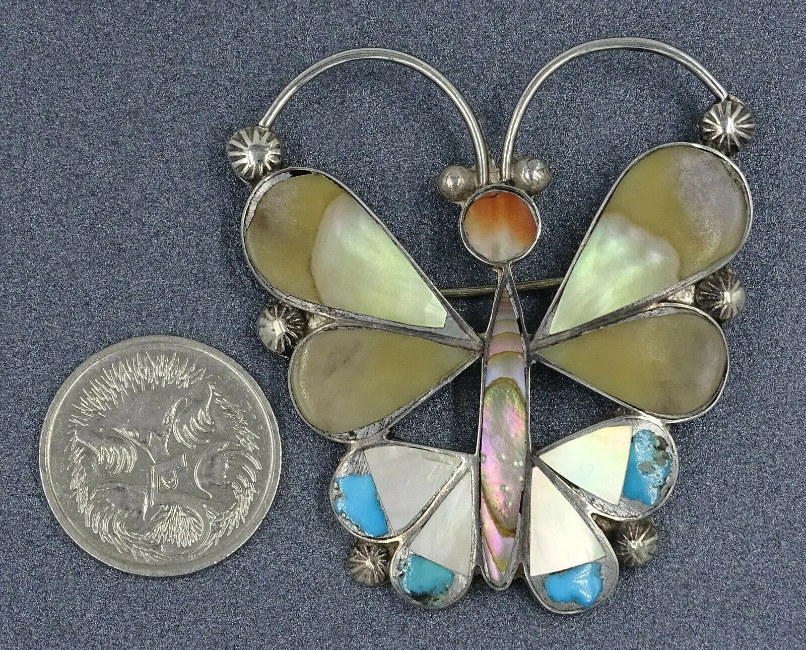 Womens Brooch Mother of Pearl Abalone Paua & Sterling Silver Butterfly Jewellery