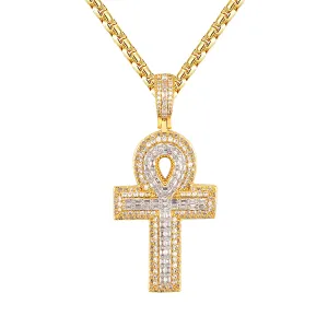 Yellow Gold Tone Ankh Cross Religious Icy Custom Pendant