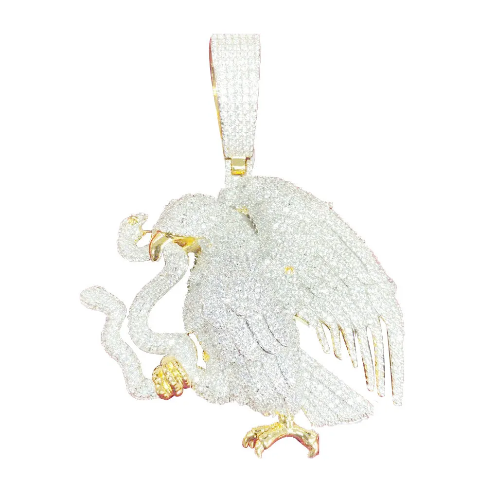 Yellow Gold Tone Eagle Snake Icy Custom Hip Hop Pendant Chain Set Men Women