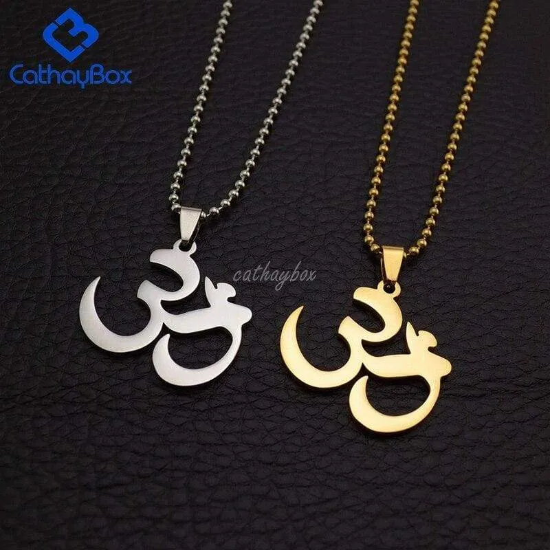 Yoga Aum OM Hinduism Pendant Necklace Gold Silver Tone Men Women Stainless Steel Jewelry Chain 60cm