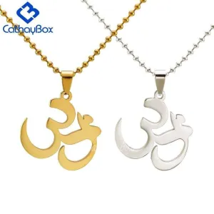 Yoga Aum OM Hinduism Pendant Necklace Gold Silver Tone Men Women Stainless Steel Jewelry Chain 60cm