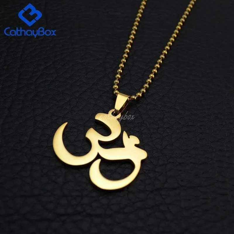 Yoga Aum OM Hinduism Pendant Necklace Gold Silver Tone Men Women Stainless Steel Jewelry Chain 60cm