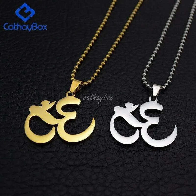 Yoga Aum OM Hinduism Pendant Necklace Gold Silver Tone Men Women Stainless Steel Jewelry Chain 60cm